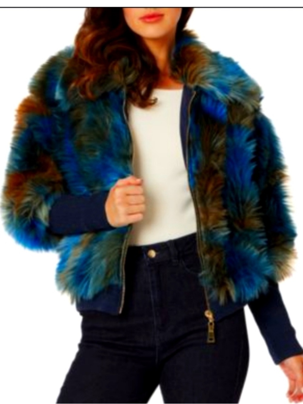 Adrienne Landau NWT Multi-Color Faux-Fur Bomber Jacket, size XL